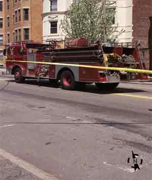 Incident scene INTRODUCTION On April 30, 2004, a 58-year-old male career fire fighter (the victim) fell from a moving cab-forward engine and subsequently died from his injuries on May 3, 2004.