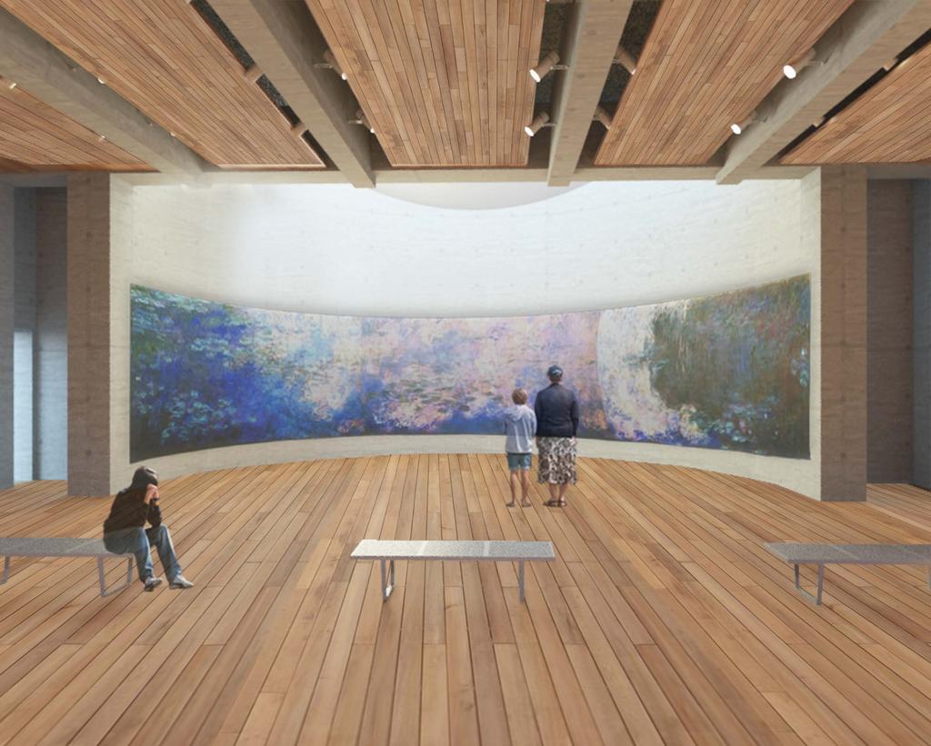 the conceptual form of the gallery focuses on an experiential path that connects the Monet