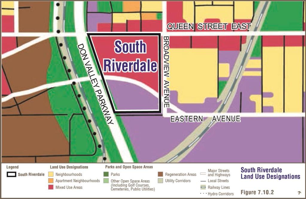 Socio-Economic Background Conditions Report 2014 7.10.3 Local Policy Framework The lands in this subsection of South Riverdale are designated Mixed-Use Areas, as shown in Figure 7.10.2. Queen Street East is identified as an Avenue on Map 2 of the OP, which is an area generally designated for growth.