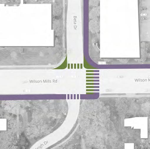 Additionally, the Plan also recommends extending a multi-use path along the south side of Wilson Mills Road and through Beta Drive that would connect the high school and the Progressive campus to the