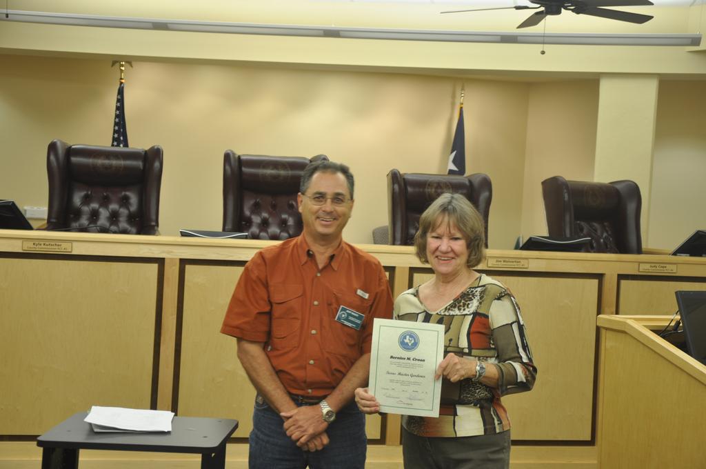 NEWLY CERTIFIED MASTER GARDENER Bernie Croan was recognized as being a newly certified Master Gardener at the October meeting.