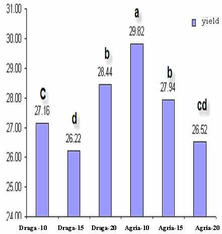 Hossein Jodeiri et al Annals of Biological Research, 2012, 3 (12):5521-5528 Yield(tan/ha) Interaction Figure7- Interaction for yield of potato cultivars and planting depth REFERENCES [1] Arab, M. R.2011.