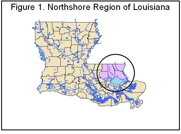 Background and Demographics The Northshore region of Louisiana consists of five parishes in southeastern Louisiana, bordered on the east and north by the state of Mississippi and on the south by