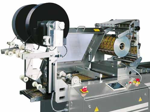 Options: Film remnants rewinding system for flexible and semi-rigid films as well as photocell for pre-printed top film.