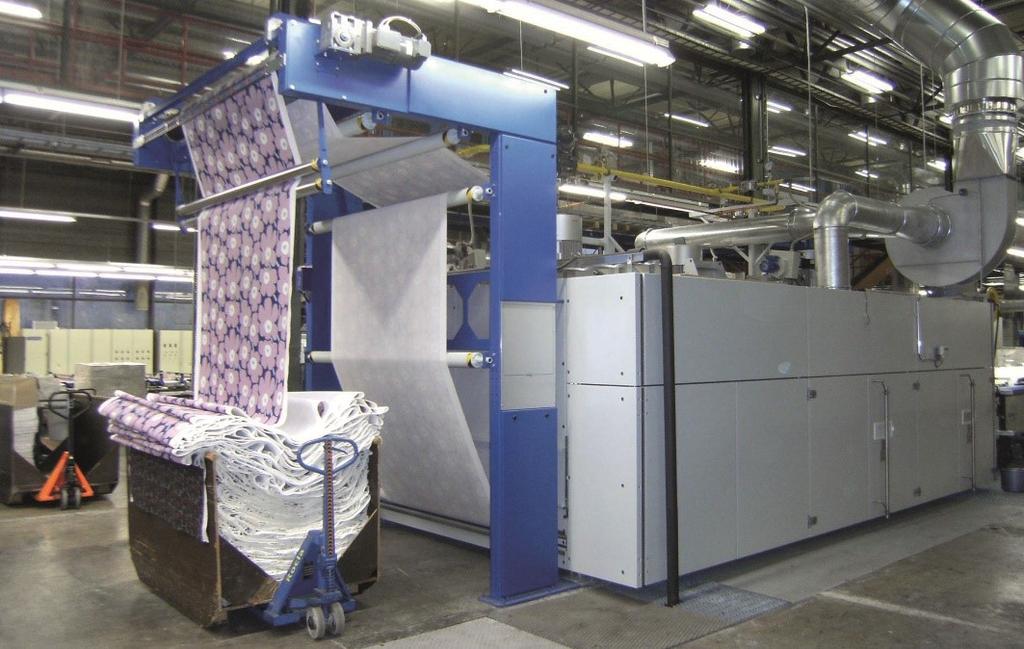 Fabric tension control through a pneumatically controlled pendulum roller Pneumatically operated expander shaft for take-up of cardboard rolls for re-rolling of fabrics Quick release system for