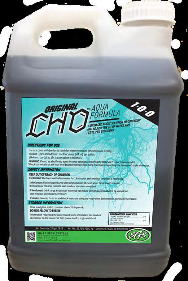 ORIGINAL CHO AQUA FORMULA Aqua Formula is a bio-based conditioner designed to adjust ph of water and other liquid solutions applied to plants and to buffer against salty or alkaline soils.