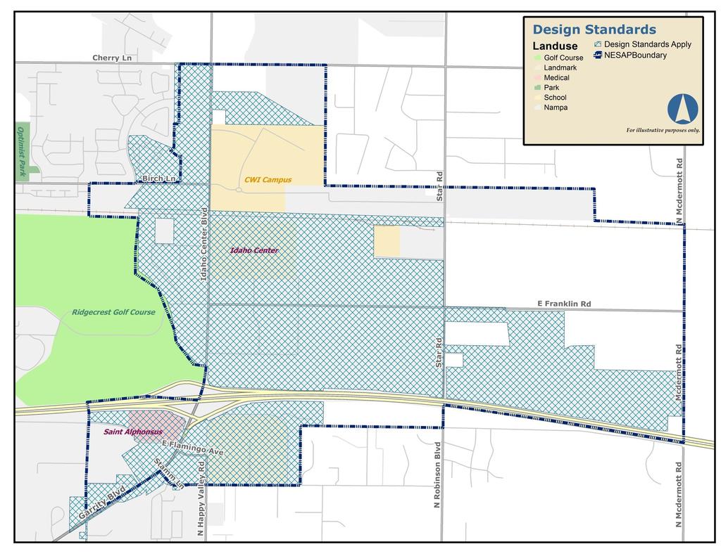 Figure 11: Design Review Required by Current Zoning DRAFT-Public Space, Design, District Identity Most of the Northeast Nampa