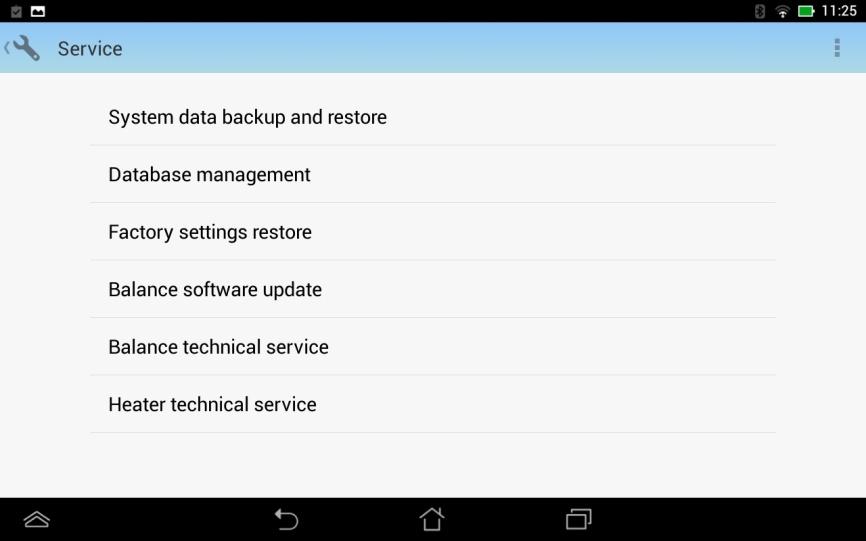 10.6 Service menu Tap <Service >, see chap: 10. The available settings will be displayed.