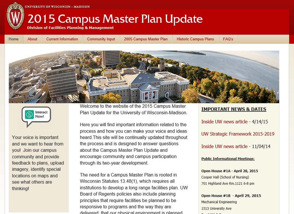 CAMPUS AND COMMUNITY COMMUNICATION Campus Master Plan Website masterplan.wisc.
