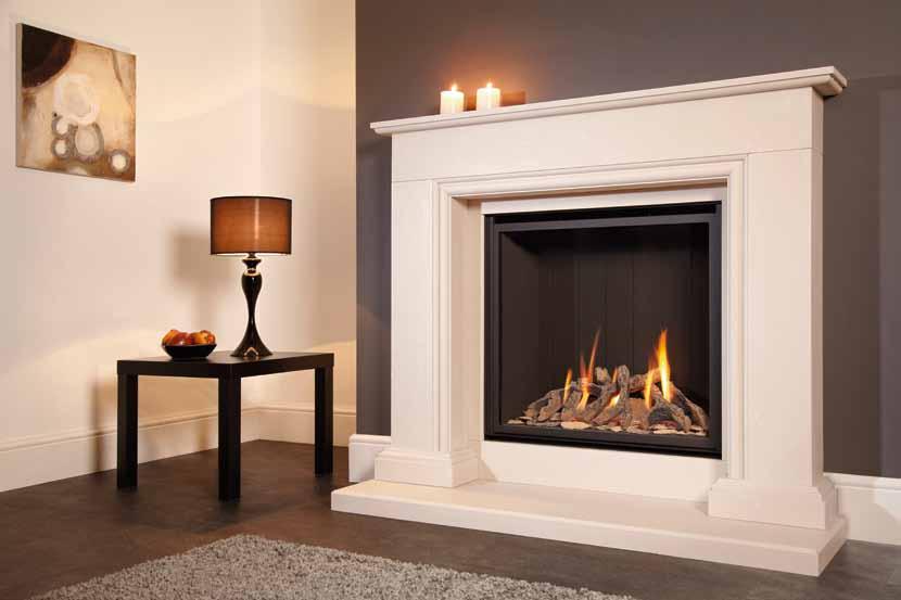 GAS Sophia 70% Net Efficiency SOPHIA SUITE The Flavel Sophia gas fire suite features a large, high efficiency, log effect gas fire framed by a beautifully designed Royal Botticino stone surround.