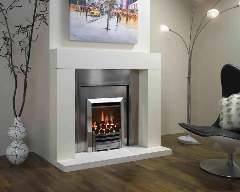 VFC Convector VFC Convector fire with Highlight polished Arts front and Brushed Stainless Steel Arts frame. Also shown: Malmo mantel from Stovax.