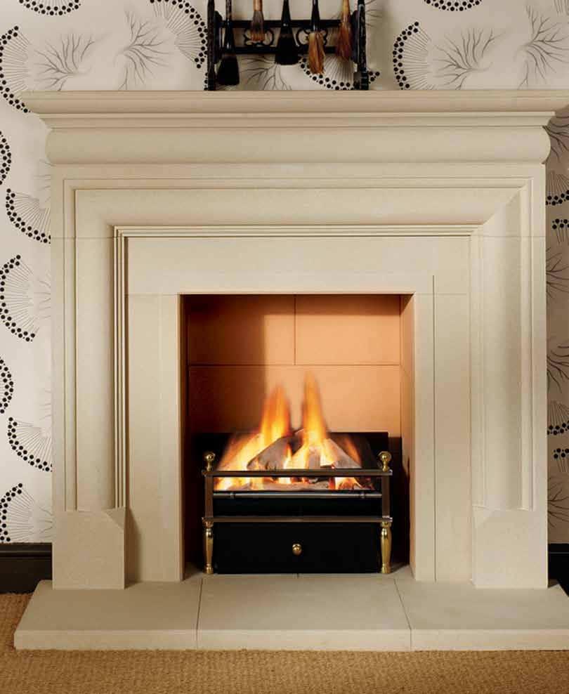 Stratford in Brass with driftwood-effect gas fire. One size.