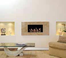 Studio 1 Sienna, Open Fronted with White Stone fuel bed Stone Choice Travertine* Fuel Bed White Stones Command Controls Sequential remote * Stone is a natural material and therefore each fire will