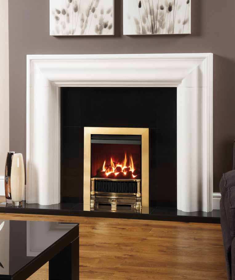 Logic HE Balanced flue fire, coal fuel bed and Polished Brass-effect Holyrood front and
