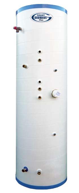 The cylinder is designed to combine different heating technologies within a single system by utilizing up to three separate high performance heating coils and one 3kW immersion heater.