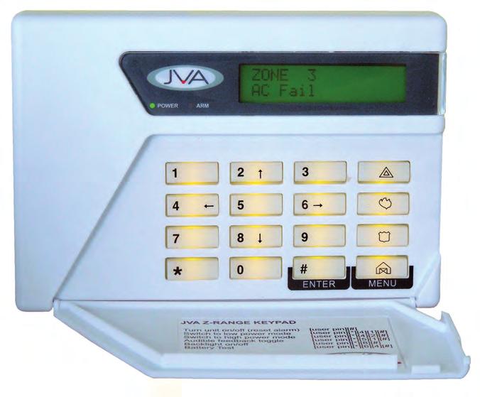 The LCD keypads show the status of a single energizer or of a group of up to 15 devices. Set up a site fence quickly with the fluid user interface of the JVA Touch Keypad.