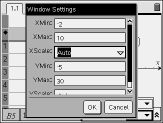 (I) Set your preferred viewing window ( b Window, Window Settings). Press e to move to each setting and adjust.