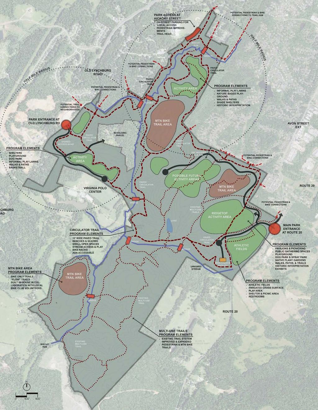 Hickory St. Park Master Plan OLR Entry Mtn Bike Trail Areas Urban Neighborhood Activity Areas 400 Acre Woods Circulator Trails Existing Multi-use Trails Future Activity Areas Rte.