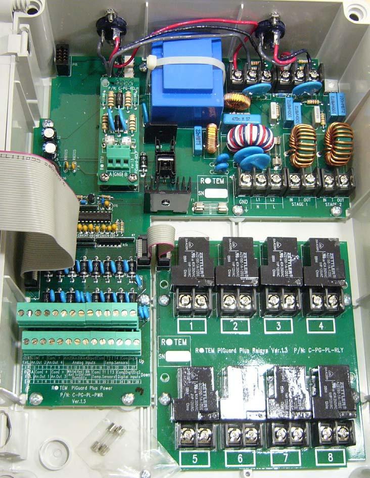 Piguard Plus Wiring Diagram (Relays, Potentiometer, RTS-2) 44 Temperature sensor Analog input Number Wire 18 COM 20 T1 21