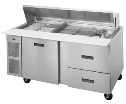 Preparation Table High Volume Saladtop models 000K-7 model 030K-7 040K-7 045K-7 050K-7 Description: Self-contained refrigerated salad top unit with raised rim cutouts in stainless steel top.