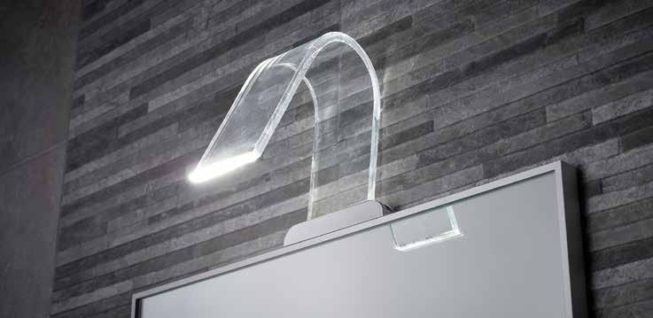 > Curved clear acrylic fitting with a diffused LED lighting effect and chrome base for a high end finish. > The Cascade uses the latest energy efficient LED technology.