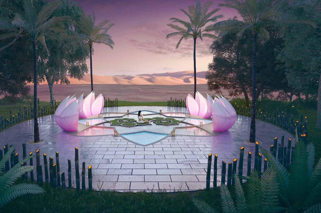 Designed like a lotus flower and inspired by natural elements, the yoga ground is an innovative mode of meditation.