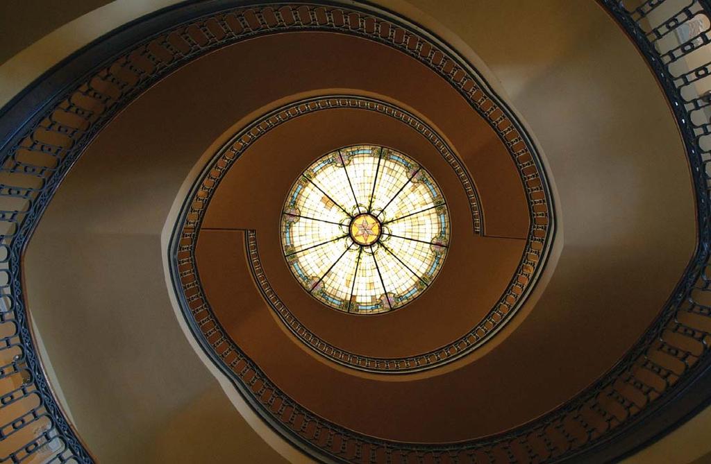 A stained glass decorates the interior of the dome in Anderson County s courthouse and