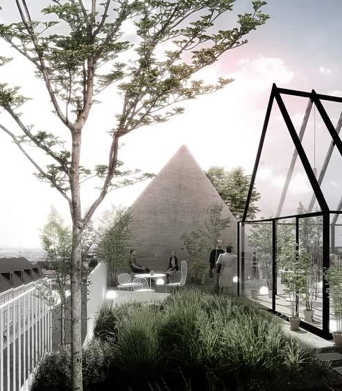 left: 770 Somerset rooftop spaces to use gabled roof forms