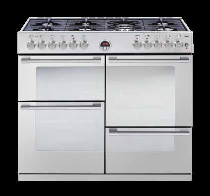 main oven l Internal oven lights l Telescopic shelves l Hot zone indicator light Stainless Steel BEL900ISS colours St Sterling 1100DF 110cm Dual Fuel Range Cooker l 1 piece gas hob with 7 burners