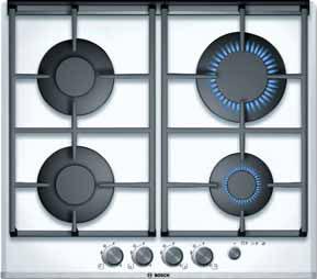 50 Gas hobs Exxcel 4 burner gas hob with hard glass base PPP626M90E premium black PPP622M90E premium white Exxcel 5 burner gas hob with wok style central burner PCR715M90E brushed steel Tempered hard
