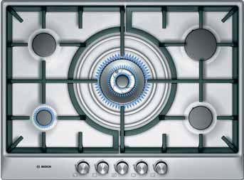 Gas hobs 53 Classixx 5 burner gas hob with wok style central burner PCQ715B90E brushed steel Classixx 4 burner gas hob PCP615B90B brushed steel PCP616B90E black PCP612B90E white Five gas burners: - 1