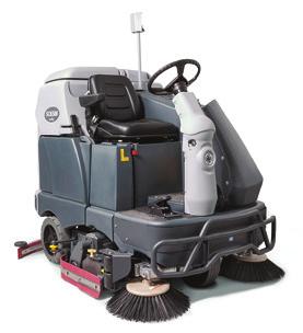 available with EcoFlex System Rider Scrubbers Available in 36 inch cylindrical or 34 and 40 inch disc scrub paths 50 gallon solution and recovery tank SmartFlow speed proportional water/