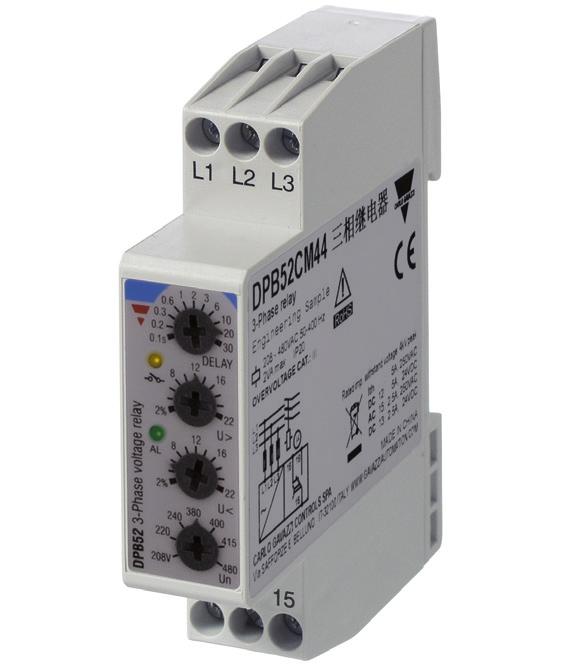 DPB52 True RMS 3-Phase, Multifunction monitoring relay Description Benefits Measuring Voltage Range. Very wide input voltage range: from 125 to 624V ( 208V 40% to 480 + 30% ).