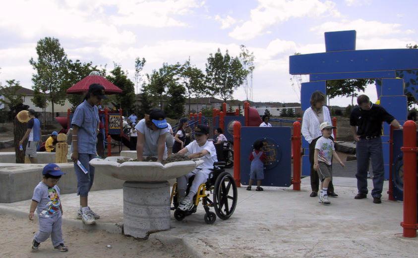 The playground is designed as a series of activity areas (identified as islands), addressing the diverse needs of all children, including children with disabilities.