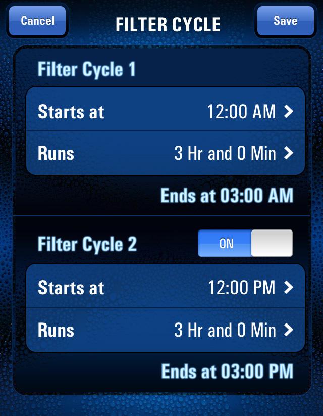 Setting Filter Cycles From the Settings menu choose the Filter Cycles icon.