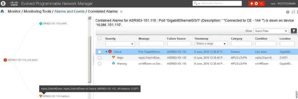 View Root Cause and Correlated Alarms View Root Cause and Correlated Alarms TheCisco EPN Manager correlation process determines the causality for alarms and alarm sequences.