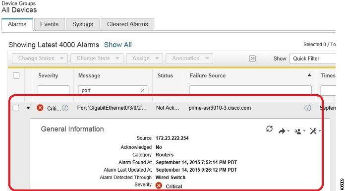 Example: Link Down Alarm Note In some cases, a device may not generate a clearing alarm.