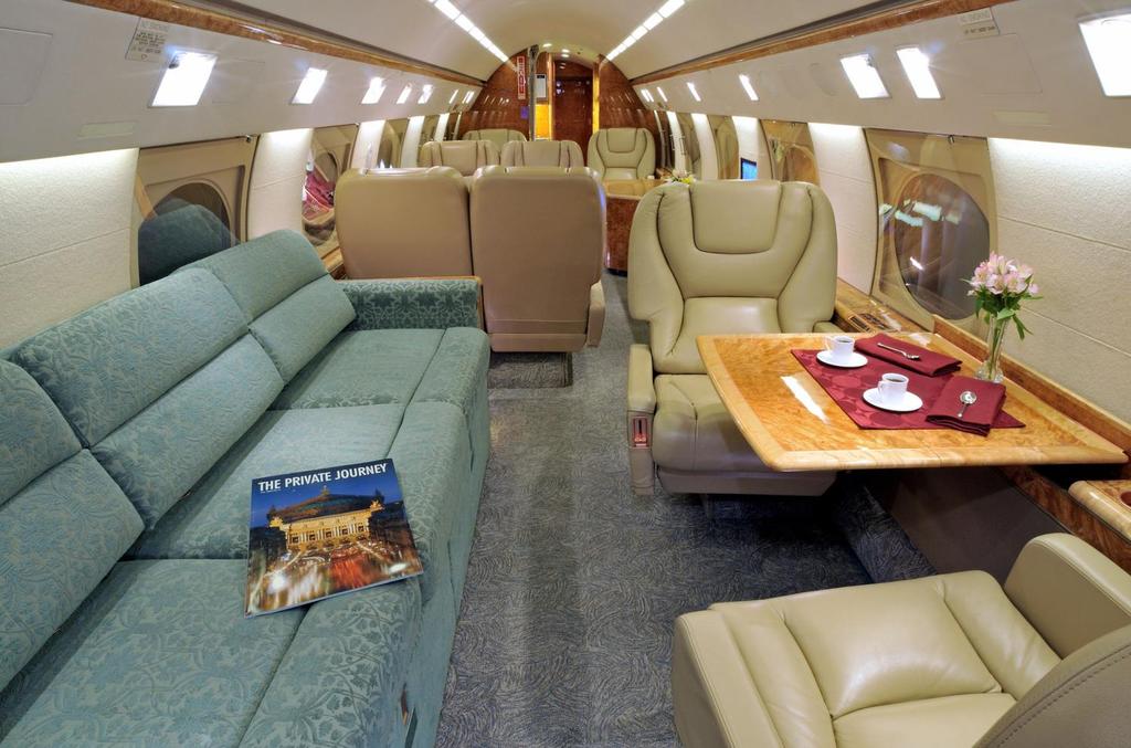 INTERIOR Fwd Cabin INTERIOR DESCRIPTION (Partial refurbishment (carpet, fabric and leather upgrades) in 2010) Elegantly appointed eleven (11) passenger floor plan features a forward cabin 2-place