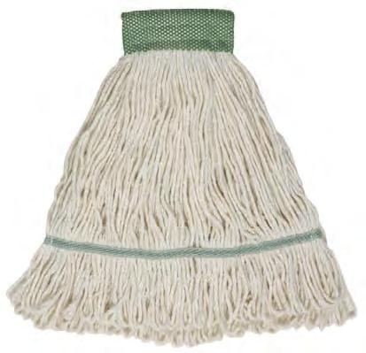 LOOPED-END WET MOPS A] SUPER CROWN 52% RPET and recycled rayon High-grade, multi-layered, blended cotton/rayon/synthetic yarn provides good absorption and durability for this top-of-the-line general