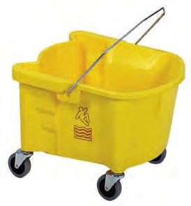 MOP BUCKETS A] 26 & 35 Qt. Splash Guard Mop Bucket Both models include plated steel bail, 3 non-marking grey casters, embossed graduations and universal caution logo.