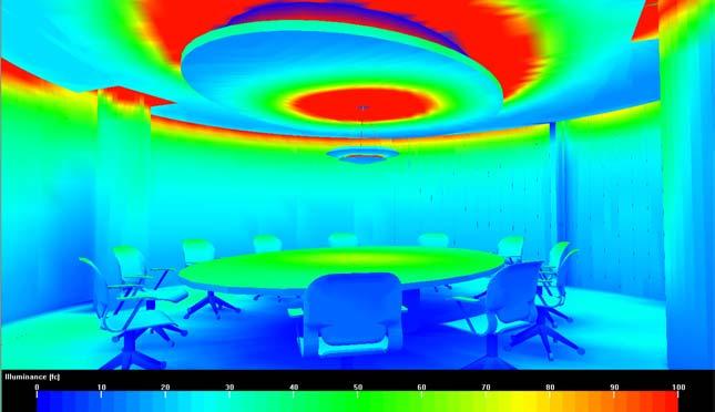 Below are illuminance distribution gradients of the lighting system in the Meeting Room.