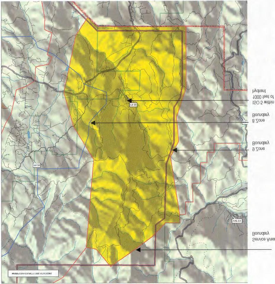 PONDEROSA BASIN RESPONSE AREA FS 32 MARIPOSA COUNTY FIRE The community of Ponderosa Basin is rated an ISO 5 for dwelling structures mfithin 1000 feet of a rated hydrant.