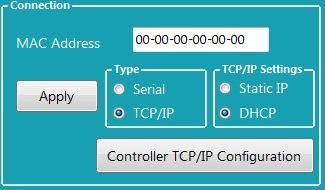 Dynamic IP Address 3. MAC Address Enter the MAC address for the controller. 1. TCP/IP Click this button.