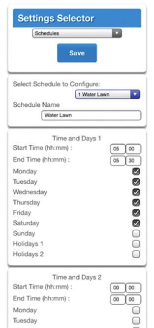 Select the created schedule from the drop down menu i.e. Water Lawn. Scene Trigger Type Select Schedule Activated. Activate Schedule Drop down menu option defaulted to Always On.