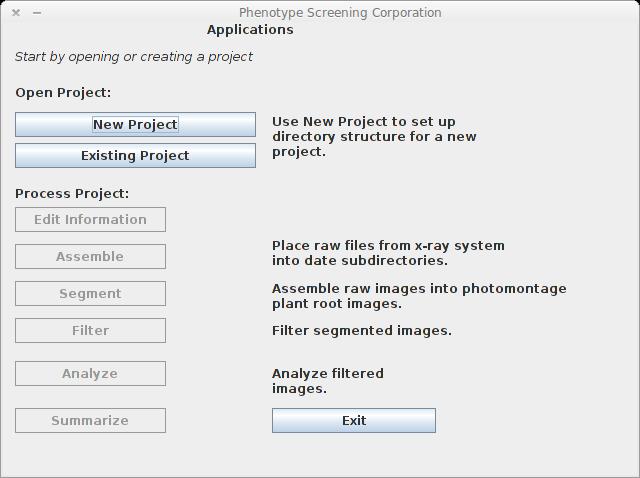 RhizoTraits Start Screen A Java Front End calls scripts and executables.