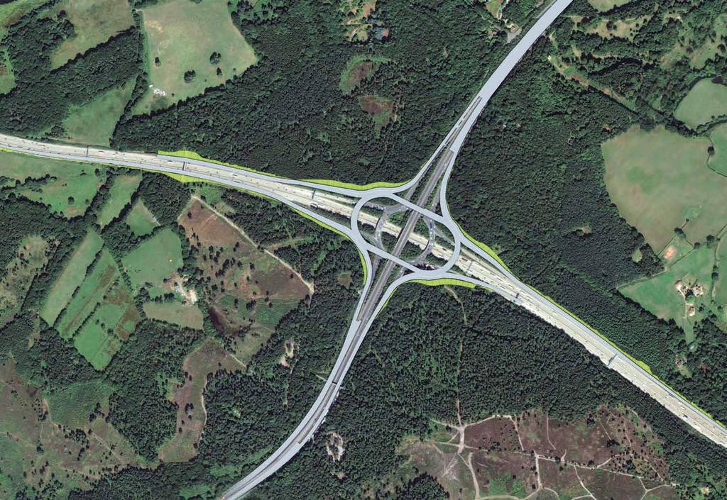Preferred route: Option 14 elongated roundabout A3 A3 increased to 4 lanes from 3 between junction 10 and Painshill Dedicated, free-flow Elongated roundabout sitting at same level as current one To