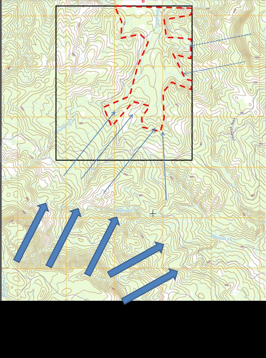 The first step in to evaluate the flow of cold air from higher elevations. Cold air flows down slope following major stream channels and slopes with uninterrupted downward gradients.