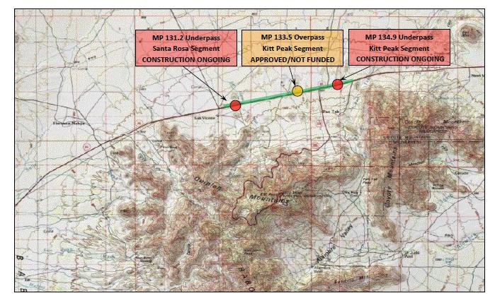 INITIAL 2011 KITT PEAK CONNECTIVITY PROPOSAL REQUESTED ELEMENTS: 3 Passage Structures (2-3 underpasses and/or 1-2 overpasses 8 miles of wildlife fence and 8 escape ramps RTA-APPROVED ELEMENTS: 2