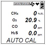 17. With the calibration values screen displayed, press the POWER ENTER button. AUTO CAL begins to flash and the current gas readings are displayed. 18.