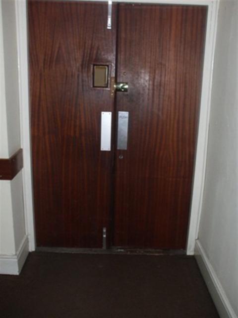 Double Door with vision panel and key pad controlled entry : The door release